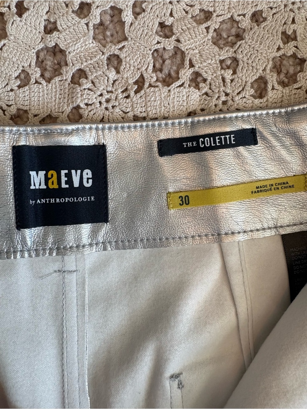 Maeve The Colette Cropped Wide Leg Silver Metallic Faux Leather Pants Size 30 - Picture 6 of 11